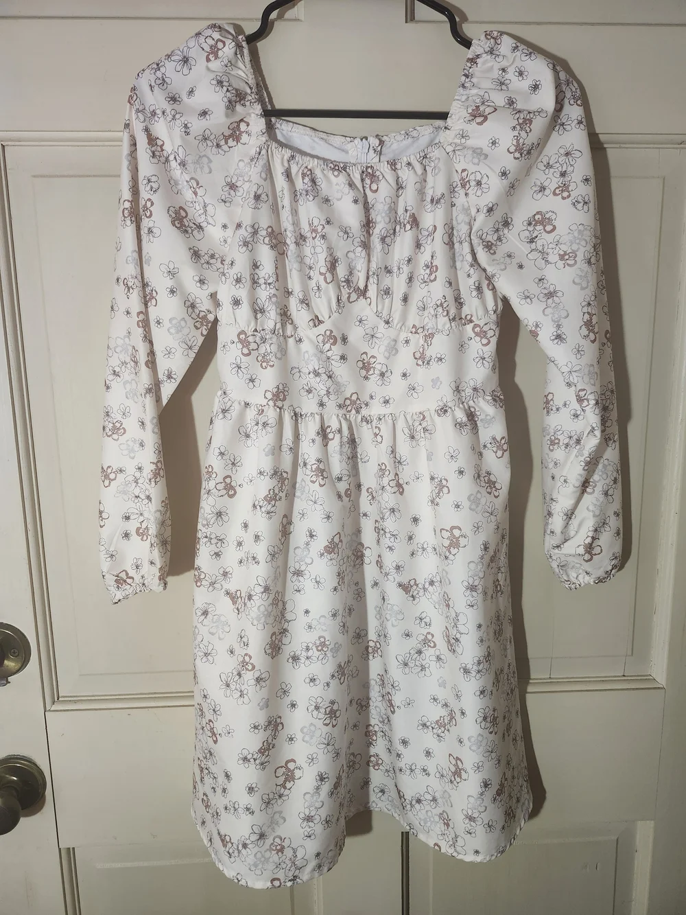 SHEIN Cream Floral Print Dress with Brown Accents